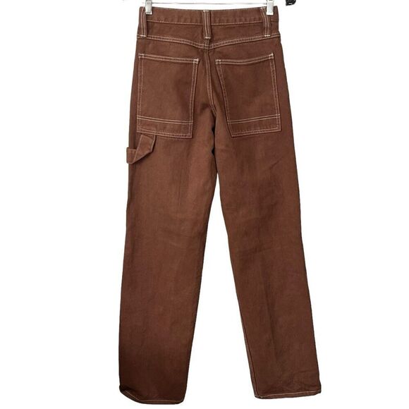 J. Galt Brandy Melville Jeans S High Rise Wide Leg Carpenter Pants Utility Brown - Picture 6 of 9